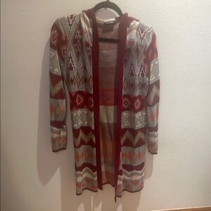 Allison Brittney Red and Gray Long Cardigan Sweater